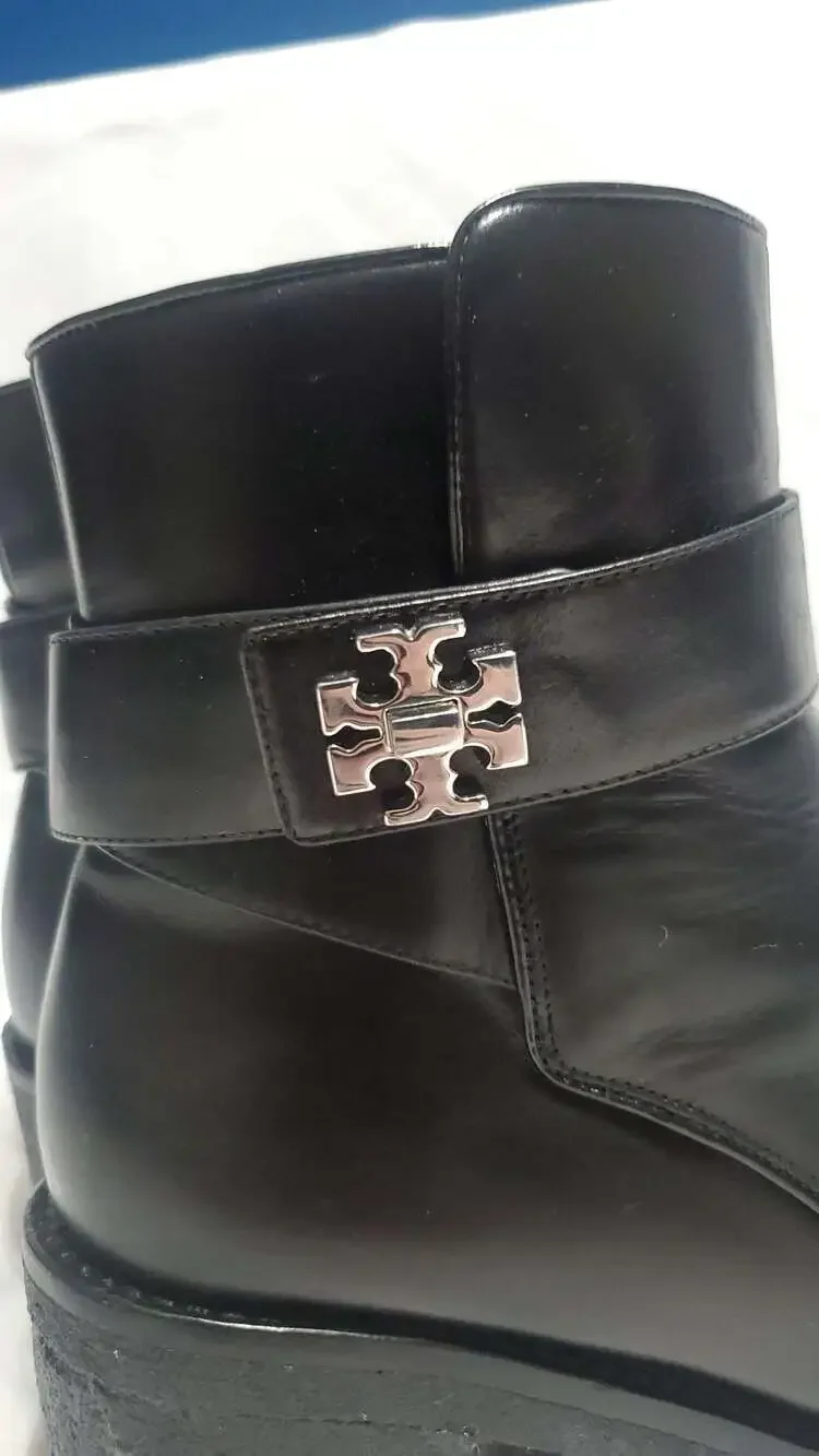 Tory Burch Kira Black Leather Buckle Ankle Boots Size 7M